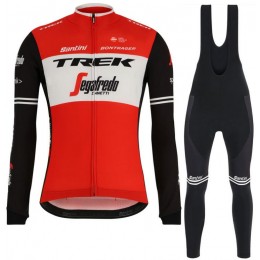 Trek Segafredo 2019 Rood Fietskleding Set Wielershirt Lange Mouw+Lange Fietsbroeken Bib