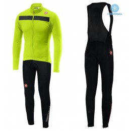 2019 Casteli Puro 3 Geel Thermal Fietskleding Set Wielershirts Lange Mouw+Lange Wielrenbroek Bib 775GLUA
