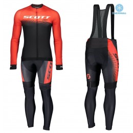 2019 Scott RC Rood-Zwart Thermal Fietskleding Set Wielershirts Lange Mouw+Lange Wielrenbroek Bib 686WVEV