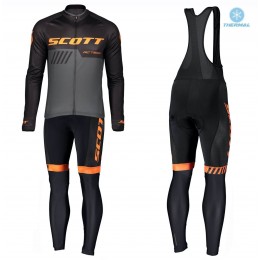 2019 Scott RC Team Zwart-Orange Thermal Fietskleding Set Wielershirts Lange Mouw+Lange Wielrenbroek Bib 541BBCJ