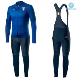2020 Italia Blauw Thermal Fietskleding Set Wielershirts Lange Mouw+Lange Wielrenbroek Bib 768SGJF