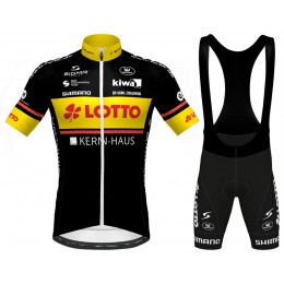2020 LOTTO KERN-HAUS Zwart-Geel Fietskleding Set Fietsshirt Met Korte Mouwen+Korte Koersbroek Bib 597RXBC
