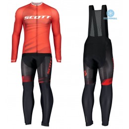 2020 Scott RC Pro Rood Thermal Fietskleding Set Wielershirts Lange Mouw+Lange Wielrenbroek Bib 915FNBM