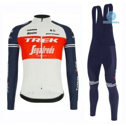 2020 Trek Segafredo Factory Racing Wit-Rood Thermal Fietskleding Set Wielershirts Lange Mouw+Lange Wielrenbroek Bib 647UQVZ