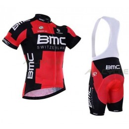 2016 BMC Wielerkleding Set Wielershirt Korte Mouwen+Fietsbroeken Bib Zwart Rood