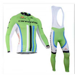 2014 Cannondale Wielerkleding Set Wielershirt Lange Mouwen+Lange Fietsbroeken Bib Blauw Zwart Wit