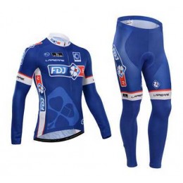 FDJ.Fr 2014 Wielerkleding Set Wielershirt Lange Mouw+Lange Fietsbroeken Blauw
