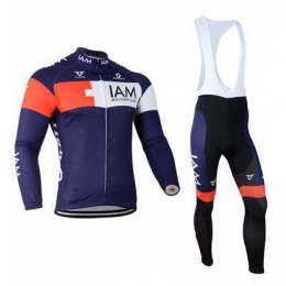 2014 IAM Scott Fietskleding Wielershirt Lange Mouwen+Lange Fietsbroeken Bib Blauw