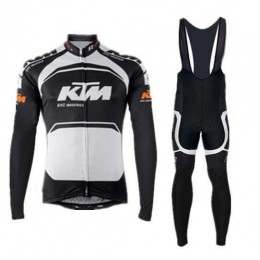 2015 KTM Pro Team Zwart Wit Wielerkleding Set Wielershirt Lange Mouwen+Lange Fietsbroeken Bib