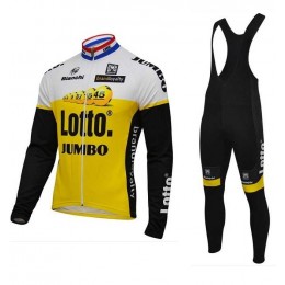 2016 Lotto Jumbo Wielerkleding Set Wielershirt Lange Mouw+Lange Fietsbroeken Bib Geel