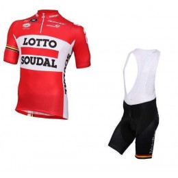 2016 LOTTO SOUDAL Fietskleding Set Fietsshirt Korte Mouwen+Fietsbroek Bib Korte Rood-2