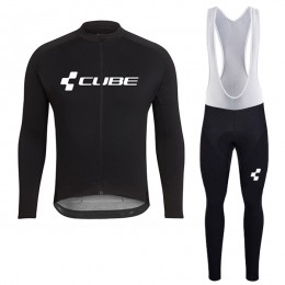 2018 Cube Zwart Fietskleding Set Wielershirt Lange Mouw+Lange Fietsbroeken Bib