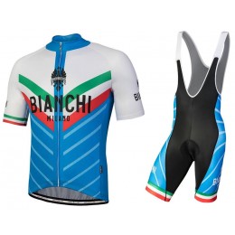 Bianchi Milano Tiera Blue White Fietskleding Set Wielershirt Korte Mouwen+Korte Fietsbroeken Bib