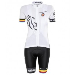 Bioracer Van Vlaanderen Dames Wit Zwart 2018 Fietskleding Set Wielershirt Korte Mouw+Korte Fietsbroeken Bib