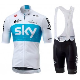 TEAM SKY 2018 Wit Fietskleding Set Wielershirt Korte Mouwen+Korte Fietsbroeken Bib