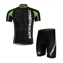 Merida 2014 Wielerkleding Set Set Wielershirts Korte Mouw+Fietsbroek Zwart Groen Wit