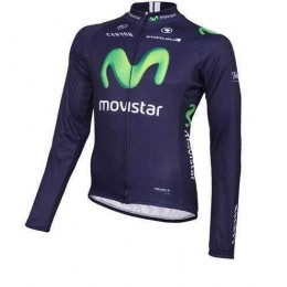 2016 Movistar Wielerkleding Wielershirt Lange Mouw Vliezen Blauw