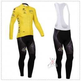 Tour De France Le Coq Sportif 2014 Fietskleding Wielershirt Lange Mouwen Geel+Lange Fietsbroeken Bib